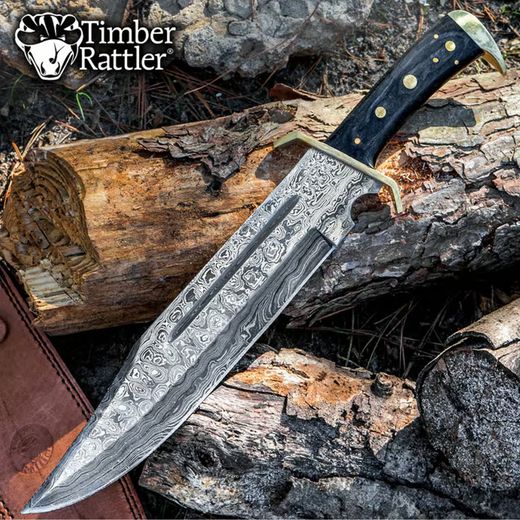 Western Outlaw Damascus Bowie Knife | Timber Rattler
